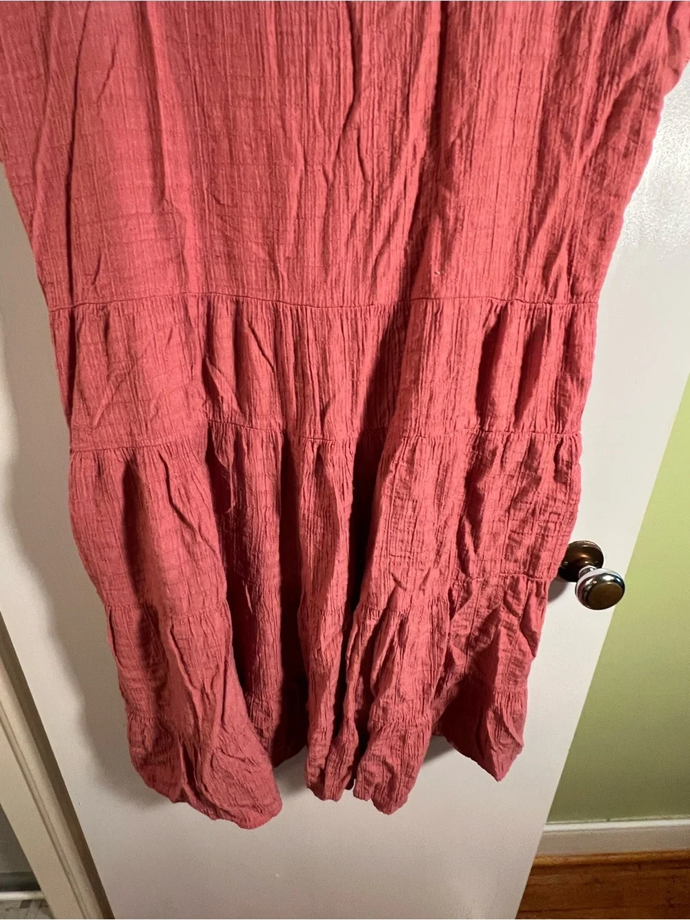 Knox Rose Women’s Sz Medium Mini Dress Pink Gauzy Flutter Sleeve Crewneck Tiered
